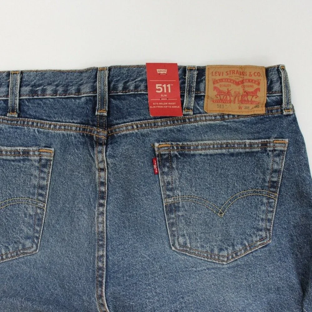 Levi's Mens' 511 Slim Fit Distressed Jeans Size 38 x 30 Medium Wash Blue